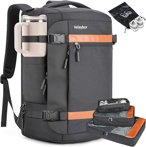 Velaybor 42L Carry-On Travel Backpack with 4 Packing Cubes, 17.3-Inch Laptop Compartment, TSA-Friendly Suitcase-Style Opening