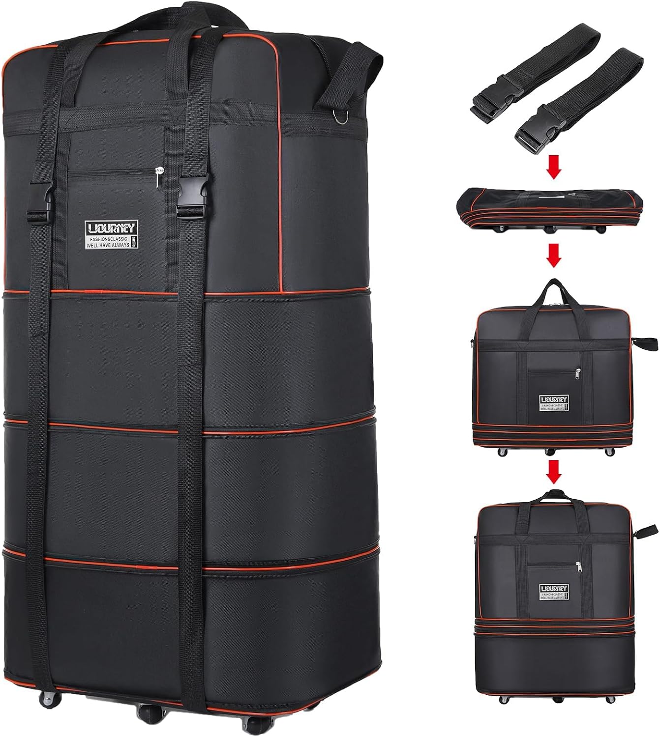 kooldaiwangwang Expandable Foldable Rolling Travel Bag with Wheels, 153L Large Capacity