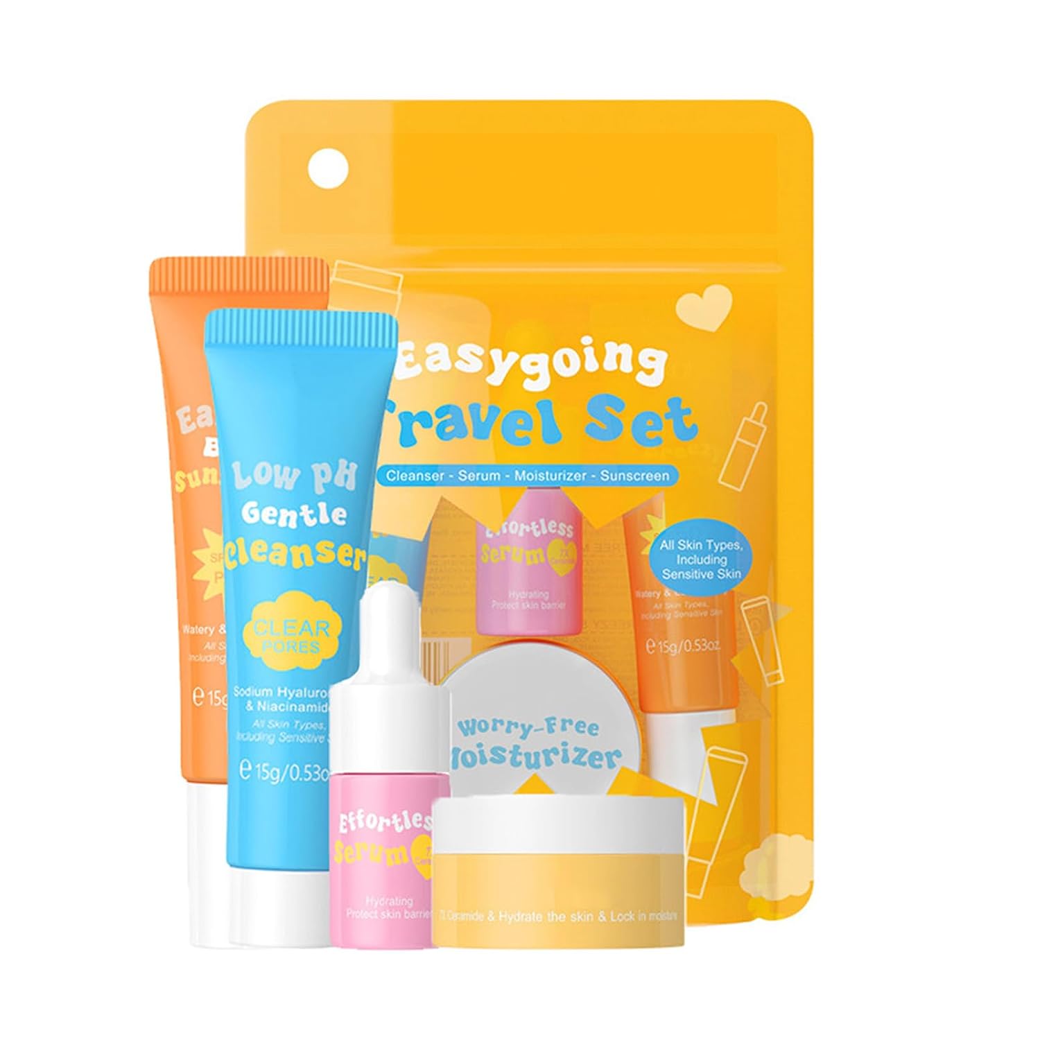 Grospe Hydrating Skin Care Set Travel Kit, 4-Piece Mini Travel Size Face Care Set